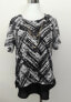 Alfred Dunner Petite Scoop Neck Layered Floral Necklace Top Black White PM