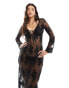 Love Triangle sheer lace maxi dress in black Черный, 36 - фото #2