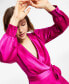 ფოტო #6 პროდუქტის Women's Satin Shawl-Collar Fit & Flare Dress