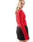 Morgan fine ribbed top with gold hardwear detail in red