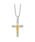 Chisel polished Yellow IP-plated Crucifix Pendant Ball Chain Necklace