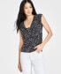 Фото #1 товара Women's V-Neck Ruched-Shoulder Top, Created for Macy's