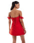 Murci shirred bust detail corset bardot lace up back mini dress in red