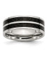 ფოტო #1 პროდუქტის Stainless Steel Double Row Black Fiber Inlay 8mm Band Ring