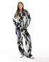 Vila satin shirt co-ord in blue graphic print