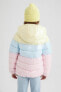 Kız Çocuk Renkli Kapüşonlu Şişme Mont