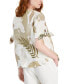 Фото #2 товара Women's 100% Linen Palm-Print Split-Neck Top, Created for Macy's