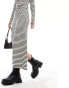 Pieces ribbed maxi skirt co-ord in cream and black stripe