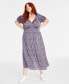 Фото #1 товара Trendy Plus Size Printed V-Neck Short-Sleeve Midi Dress, Created for Macy's