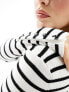 Morgan stripe high neck ribbed long sleeve top in black and white stripe