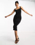 Фото #1 товара Rare London velvet sleeveless corset midi dress with iridescent gemstones in black