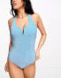 Pieces cross back detail swimsuit in blue glitter