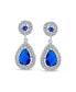 ფოტო #2 პროდუქტის Fashion Blue CZ Halo Teardrop Drop Earrings For Women For Prom Simulated Sapphire Cubic Zirconia Rhodium Plated Brass