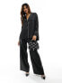 Фото #1 товара ASOS DESIGN satin pyjama shirt co-ord with piping detail in black