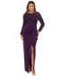 Фото #1 товара Petite Boat-Neck Long-Sleeve Sequin-Trim Gown