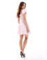 ASOS DESIGN shirred bodice bardot mini dress with puff sleeves and hem in sherbert pink Sherbert-Rosa, 46 - фото #4