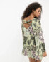 Фото #3 товара ASOS DESIGN v-neck kimono sleeve mini smock dress with cross back in mixed paisley