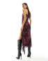 Фото #4 товара ASOS DESIGN bandeau ruffle maxi dress in dark pink abstract print