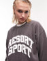 Topshop graphic resort and sports vintage wash oversized sweat in charcoal