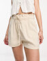 Pull&Bear paperbag waist shorts in sand