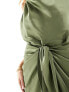 Aria Cove satin halterneck tie front mini dress in sage