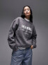 Фото #7 товара Topshop graphic open works vintage wash oversized sweat in charcoal