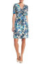 Фото #1 товара Donna Morgan Floral Print Faux Wrap Dress Sz. 4 US (Cobaltmint) 151793