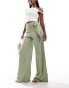 ASOS DESIGN textured wide leg trouser with belt in light khaki