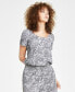 Petite Textured Animal-Print Round-Neck Top, Created for Macy's