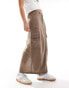 Фото #4 товара ONLY linen mix midi cargo skirt co-ord in washed brown