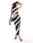 New Look mesh tie dye midi skirt co-ord in black stripe