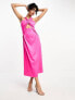 Фото #1 товара Y.A.S satin knot front cut out satin midi dress in bright pink