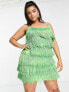 River Island Plus fringe mini dress in green