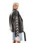 Labelrail x Daisy Birchall ribbon sleeve distressed faux leather jacket in washed black