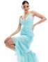 Фото #3 товара ASOS DESIGN ruched front high low frill maxi dress in aqua