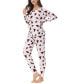 ფოტო #4 პროდუქტის Women's Printed Microfleece V-neck Long Sleeve Top with Jogger 2 Pc Pajama Set