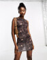 Фото #2 товара Tammy Girl slash neck slinky mini dress in leather patchwork print