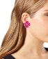 Gold-Tone Pink Flower Stud Clip On Earrings