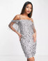 River Island tassel bardot sequin mini dress in silver