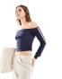 Pull&Bear off shoulder sporty top with stripe detail co-ord in navy