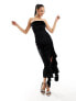 ASOS DESIGN velvet bandeau ruffle maxi dress in black