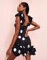 ASOS LUXE cotton poplin scrunch hem bubble mini dress in monochrome polka dot print