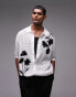 Topman revere button through knit with black applique in white weiß, XL - Chest 44 - фото #1