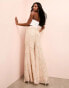 Фото #3 товара ASOS LUXE pearl embellished wide leg belted trousers in blush pink