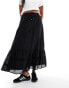 Cotton On maxi prairie skirt with lace trim detail in black Черный, 42 - фото #1