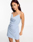 Stradivarius linen cami mini dress in blue