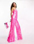 Collective the Label Petite strapless disc sequin jumpsuit in pink