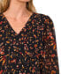 Women's Floral Print Foil Dot Blouson-Sleeve Blouse