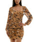 Juniors' Printed Ruched Bodycon Dress