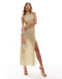 Фото #1 товара ASOS DESIGN racer neck sequin knit maxi dress with low back in gold